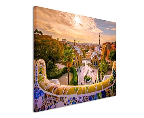Sinus Art Wandbild 120x80cm Landschaftsfotografie - Park Guell in Barcelona, Spanien