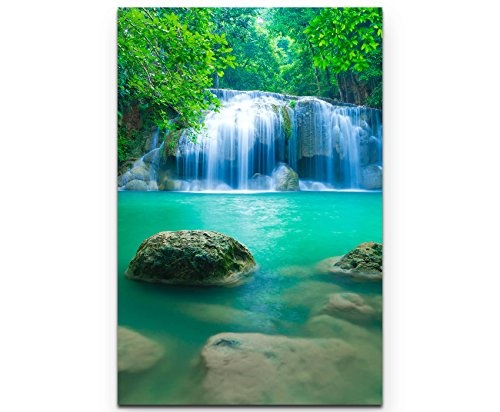 Paul Sinus Art Leinwandbilder | Bilder Leinwand 90x60cm exotischer Wasserfall in Erawan – Thailand