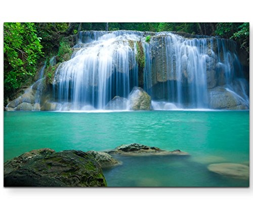 Paul Sinus Art Leinwandbilder | Bilder Leinwand 120x80cm Tropischer Erawan Wasserfall - Thailand