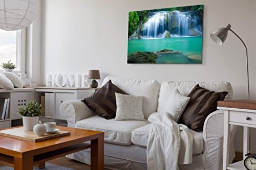 Paul Sinus Art Leinwandbilder | Bilder Leinwand 120x80cm Tropischer Erawan Wasserfall - Thailand