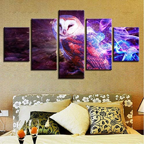 cmhai Leinwandbilder Modular Home Decor Framework 5 Stücke Psychedelic Trippy Kunst Kühle Eule Gemälde Wand Hd Drucke Abstrakte Poster-40x60cmx2 40x80cmx2 40x100cmx1