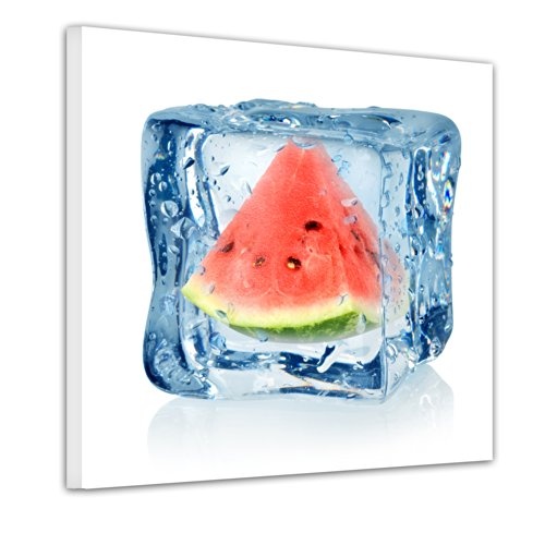 Wandbild - Eiswürfel Wassermelone - Bild auf Leinwand - 60x60 cm - Leinwandbilder - Essen & Trinken - Obst - Frucht - Kälte