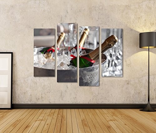 islandburner Bild auf Leinwand DREI Weinflaschen kühlen im Eiseimer ab Wandbild, Poster, Leinwandbild INE-4erP