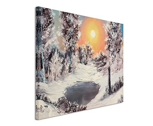 XXL Fotoleinwand 120x80cm Malerische Winterlandschaft am See auf Leinwand exklusives Wandbild moderne Fotografie für ihre Wand in vielen Größen