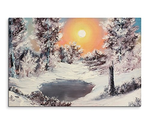 XXL Fotoleinwand 120x80cm Malerische Winterlandschaft am See auf Leinwand exklusives Wandbild moderne Fotografie für ihre Wand in vielen Größen