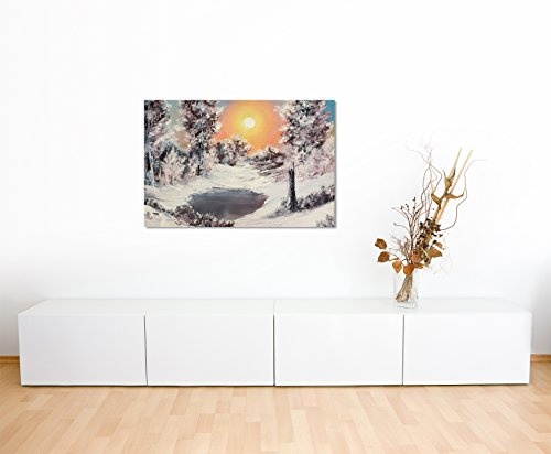 XXL Fotoleinwand 120x80cm Malerische Winterlandschaft am See auf Leinwand exklusives Wandbild moderne Fotografie für ihre Wand in vielen Größen