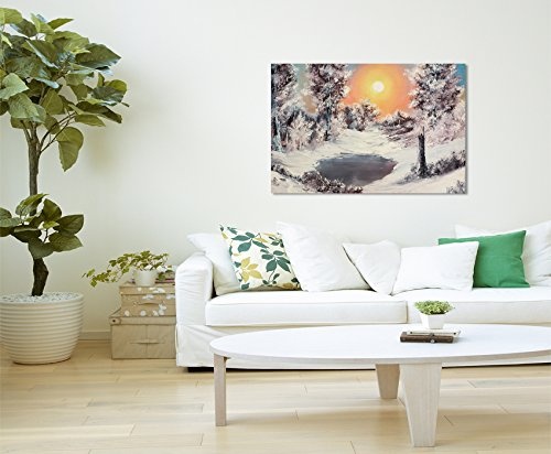 XXL Fotoleinwand 120x80cm Malerische Winterlandschaft am See auf Leinwand exklusives Wandbild moderne Fotografie für ihre Wand in vielen Größen