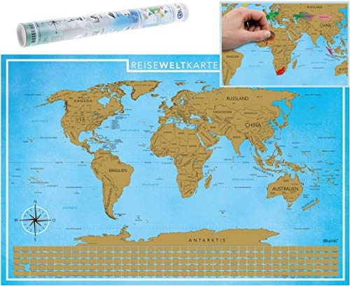 blupalu I Rubbel Weltkarte I Weltkarte zum Rubbeln XXL I Gold I mit Flaggen und Rubbel-Chip I World Map Poster I 89 x 59 cm | Deutsch