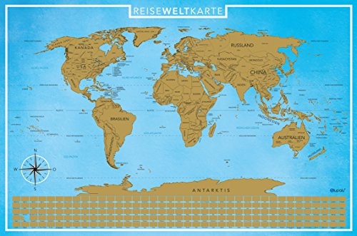 blupalu I Rubbel Weltkarte I Weltkarte zum Rubbeln XXL I Gold I mit Flaggen und Rubbel-Chip I World Map Poster I 89 x 59 cm | Deutsch