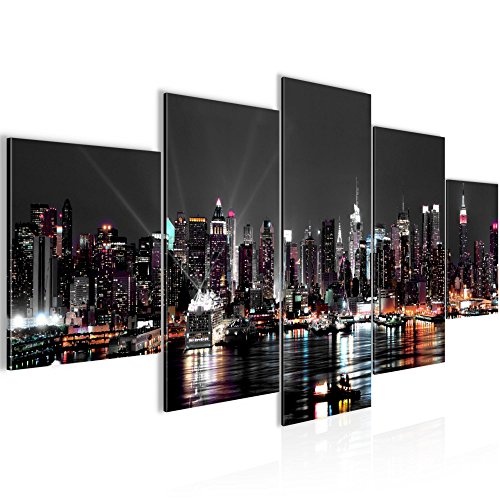 Bilder New York City Wandbild 200 x 100 cm Vlies - Leinwand Bild XXL Format Wandbilder Wohnzimmer Wohnung Deko Kunstdrucke Schwarz 5 Teilig - MADE IN GERMANY - Fertig zum Aufhängen 601951a