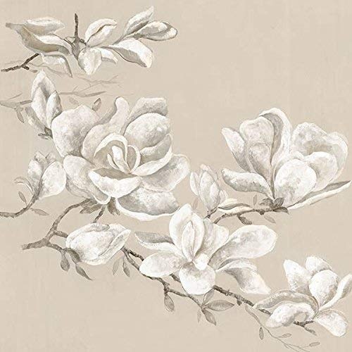 Rahmen-Kunst Keilrahmen-Bild - Maya Woods: Neutral Magnolia I Leinwandbild Magnolien-Blüte grau (100x100)