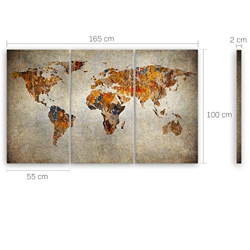 ge Bildet® hochwertiges Leinwandbild XXL - Weltkarte Retro - 165 x 100 cm mehrteilig (3 teilig) 2048