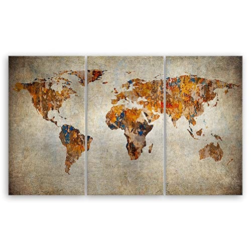 ge Bildet® hochwertiges Leinwandbild XXL - Weltkarte Retro - 165 x 100 cm mehrteilig (3 teilig) 2048