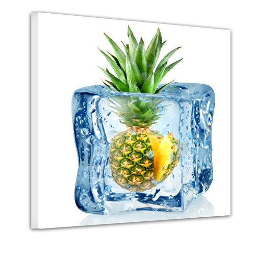 Wandbild - Eiswürfel Ananas - Bild auf Leinwand - 40x40 cm - Leinwandbilder - Essen & Trinken - Obst - Frucht - Kälte