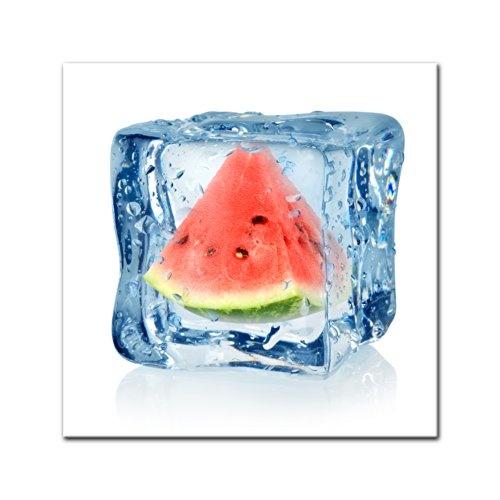 Wandbild - Eiswürfel Wassermelone - Bild auf Leinwand - 40x40 cm - Leinwandbilder - Essen & Trinken - Obst - Frucht - Kälte