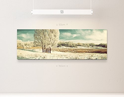 Paul Sinus Art Leinwandbilder | Bilder Leinwand 150x50cm eisige Winterlandschaft mit Baum