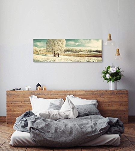 Paul Sinus Art Leinwandbilder | Bilder Leinwand 150x50cm eisige Winterlandschaft mit Baum