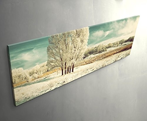 Paul Sinus Art Leinwandbilder | Bilder Leinwand 150x50cm eisige Winterlandschaft mit Baum