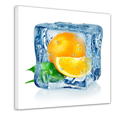 Wandbild - Eiswürfel Orange - Bild auf Leinwand - 40x40 cm - Leinwandbilder - Essen & Trinken - Obst - Frucht - Kälte