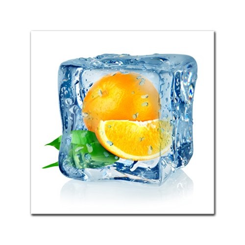 Wandbild - Eiswürfel Orange - Bild auf Leinwand - 40x40 cm - Leinwandbilder - Essen & Trinken - Obst - Frucht - Kälte