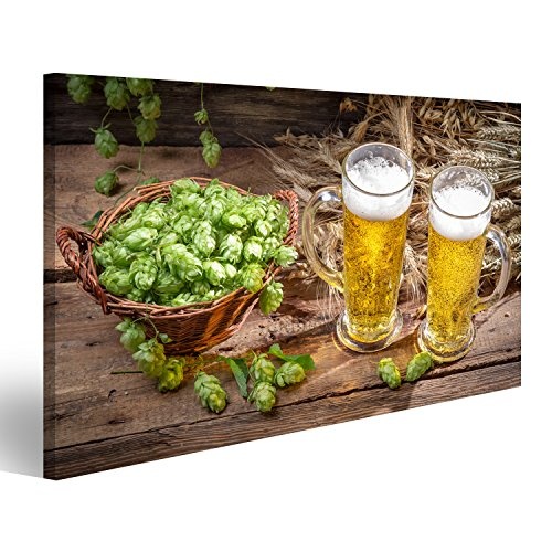 islandburner Bild Bilder auf Leinwand Kaltes Bier umgeben von Hopfenkegeln Wandbild Leinwandbild Poster DGR