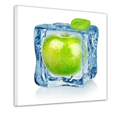 Keilrahmenbild - Eiswürfel Apfel - Bild auf Leinwand - 80x80 cm - Leinwandbilder - Essen & Trinken - Obst - Frucht - Kälte