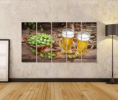 islandburner Bild Bilder auf Leinwand Kaltes Bier umgeben von Hopfenzapfen Wandbild, Poster, Leinwandbild GSJ