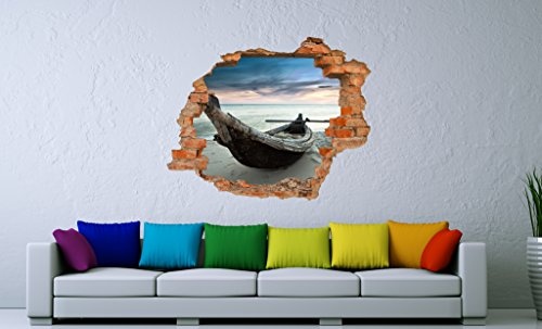 Fototapete 3D Bild Tapete Loch in der Wand Boot auf dem Strand Küste Meer kaltes Wetter