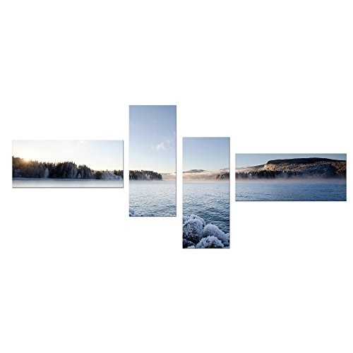 Wandbild - Winter Fjord - Bild auf Leinwand - 200x80 cm 4...
