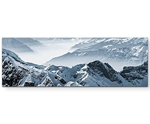 Paul Sinus Art Leinwandbilder | Bilder Leinwand 120x40cm verschneite Berggipfel in Den Schweizer Alpen
