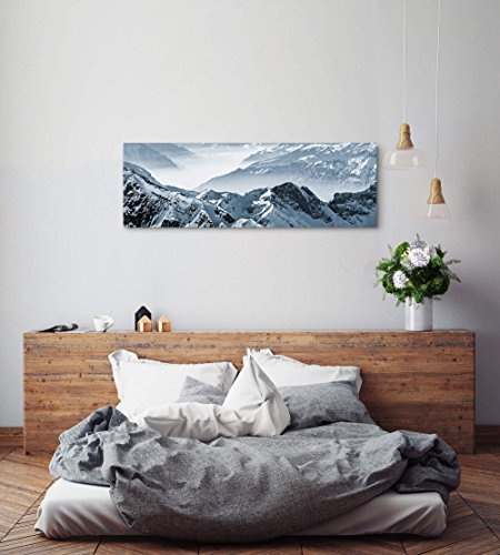 Paul Sinus Art Leinwandbilder | Bilder Leinwand 120x40cm verschneite Berggipfel in Den Schweizer Alpen