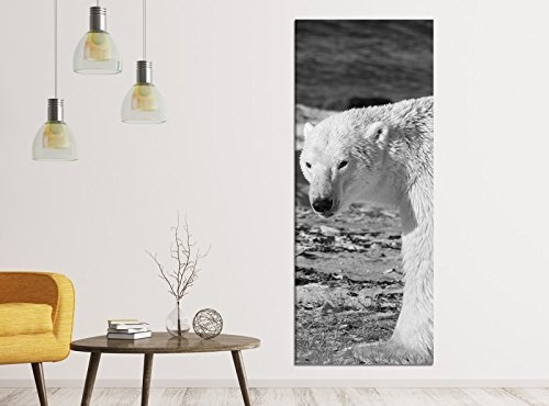 Leinwandbilder schwarz weiß 1Tlg 40x100cm Eisbär Polarbär Schnee kalt Raubtier Leinwandbild Kunstdruck Wand Bilder Vlies Wandbild Leinwand Bild Druck 9ZA1850, Leinwandbild Gr. 1:40cmx100cm