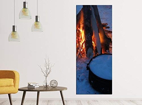 Leinwandbilder 1Tlg 40x100cm Lagerfeuer Schnee kalt Winter Tee Leinwandbild Kunstdruck Wand Bilder Vlies Wandbild Leinwand Bild Druck 9ZA529, Leinwandbild Gr. 1:40cmx100cm