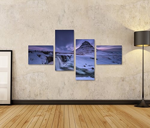 islandburner Bild Bilder auf Leinwand Kirkjufell und Kirkjufellfoss schneite in Einem kalten Winter Wandbild, Poster, Leinwandbild JYK