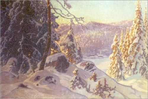 Leinwandbild 180 x 120 cm: EIN kalter Wintermorgen von Anselm Leonard Schultzberg/ARTOTHEK - fertiges Wandbild, Bild auf Keilrahmen, Fertigbild auf echter Leinwand, Leinwanddruck