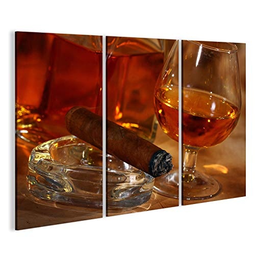 Bild Bilder auf Leinwand Kalter Whisky und Zigarre Wandbild Leinwandbild Poster