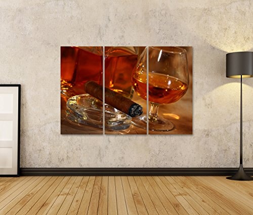 Bild Bilder auf Leinwand Kalter Whisky und Zigarre Wandbild Leinwandbild Poster