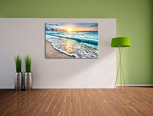 Meer bei Sonnenuntergang Format: 120x80 auf Leinwand, XXL riesige Bilder fertig gerahmt mit Keilrahmen, Kunstdruck auf Wandbild mit Rahmen, günstiger als Gemälde oder Ölbild, kein Poster oder Plakat