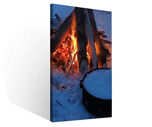 Leinwand 1 Tlg Lagerfeuer Schnee kalt Winter Tee Leinwandbilder Bild Bilder Holz fertig gerahmt 9R182, 1 Tlg BxH:40x80cm