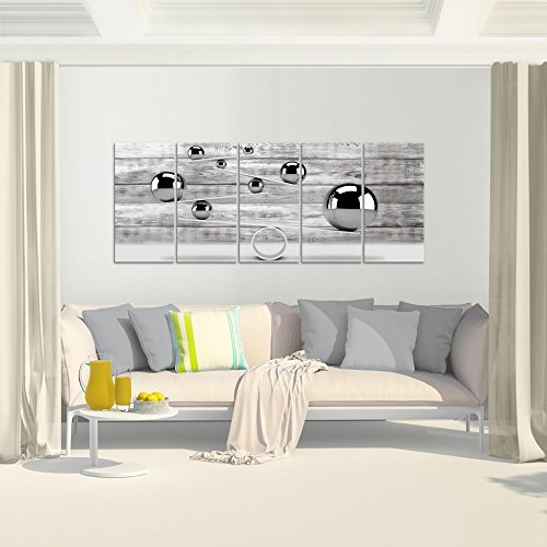 Bilder 3D Kugeln Wandbild 200 x 80 cm Vlies - Leinwand Bild XXL Format Wandbilder Wohnzimmer Wohnung Deko Kunstdrucke Grau 5 Teilig - MADE IN GERMANY - Fertig zum Aufhängen 504355a