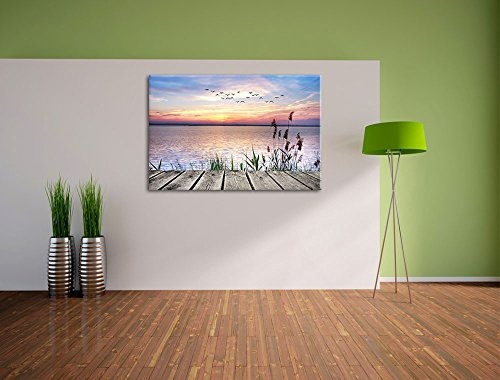 Steg mit Ausblick aufs Meer Format: 60x40 auf Leinwand, XXL riesige Bilder fertig gerahmt mit Keilrahmen, Kunstdruck auf Wandbild mit Rahmen, günstiger als Gemälde oder Ölbild, kein Poster oder Plakat