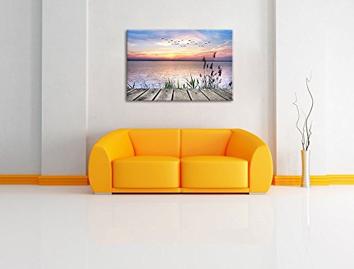 Steg mit Ausblick aufs Meer Format: 60x40 auf Leinwand, XXL riesige Bilder fertig gerahmt mit Keilrahmen, Kunstdruck auf Wandbild mit Rahmen, günstiger als Gemälde oder Ölbild, kein Poster oder Plakat