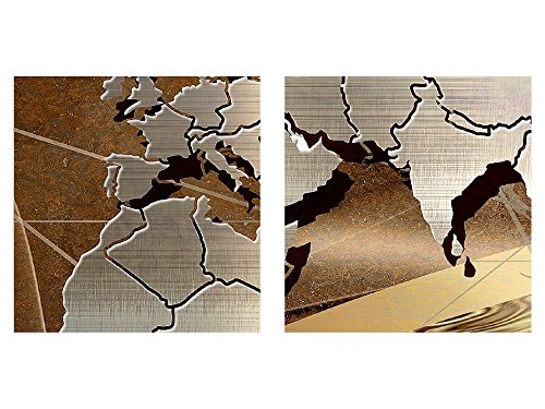 Bilder Weltkarte World Map Wandbild 200 x 100 cm Vlies - Leinwand Bild XXL Format Wandbilder Wohnzimmer Wohnung Deko Kunstdrucke Braun 5 Teilig - MADE IN GERMANY - Fertig zum Aufhängen 106851b