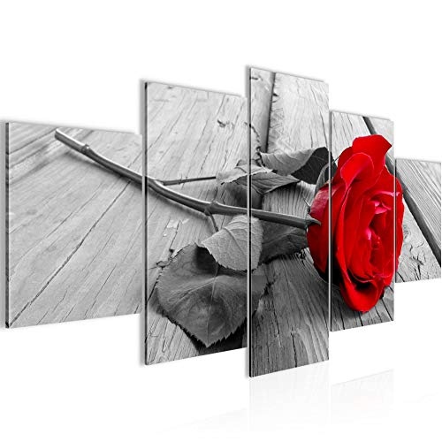 Bilder Blumen Rose Wandbild 150 x 75 cm Vlies - Leinwand Bild XXL Format Wandbilder Wohnzimmer Wohnung Deko Kunstdrucke Rot 5 Teilig - MADE IN GERMANY - Fertig zum Aufhängen 204453a