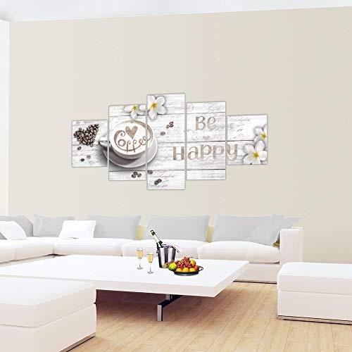 Bilder Küche Kaffee Wandbild 200 x 100 cm Vlies - Leinwand Bild XXL Format Wandbilder Wohnzimmer Wohnung Deko Kunstdrucke Weiß 5 Teilig - MADE IN GERMANY - Fertig zum Aufhängen 020651c