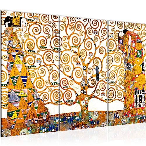 Bilder Gustav Klimt - Tree of Life Wandbild 120 x 80 cm Vlies - Leinwand Bild XXL Format Wandbilder Wohnzimmer Wohnung Deko Kunstdrucke Weiß 3 Teilig - Made IN Germany - Fertig zum Aufhängen 700031a