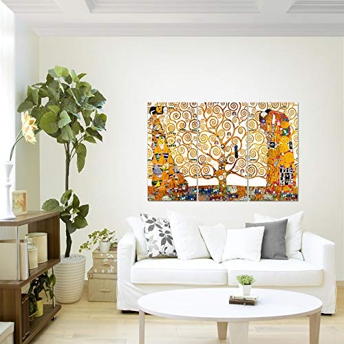 Bilder Gustav Klimt - Tree of Life Wandbild 120 x 80 cm Vlies - Leinwand Bild XXL Format Wandbilder Wohnzimmer Wohnung Deko Kunstdrucke Weiß 3 Teilig - Made IN Germany - Fertig zum Aufhängen 700031a
