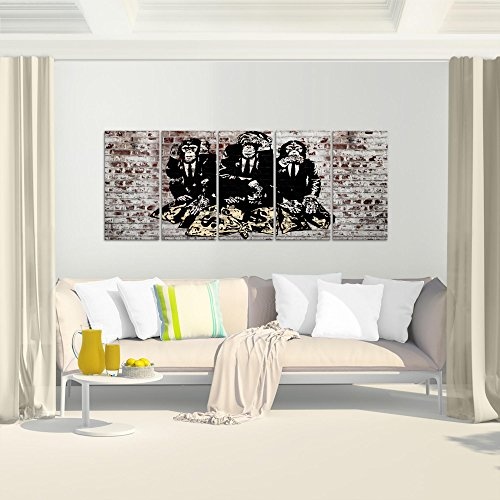 Bilder Banksy Street Art Affen Wandbild 200 x 80 cm Vlies - Leinwand Bild XXL Format Wandbilder Wohnzimmer Wohnung Deko Kunstdrucke MADE IN GERMANY Fertig zum Aufhängen 303455c