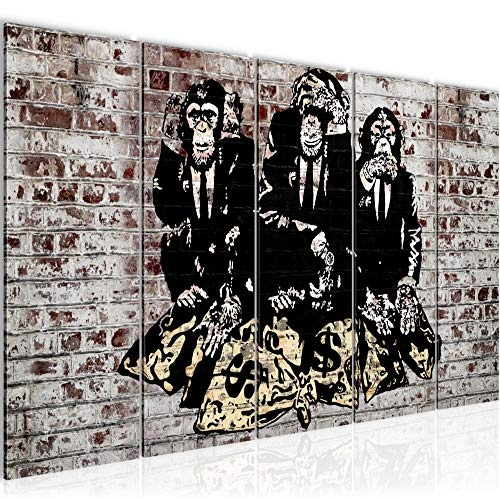 Bilder Banksy Street Art Affen Wandbild 200 x 80 cm Vlies - Leinwand Bild XXL Format Wandbilder Wohnzimmer Wohnung Deko Kunstdrucke MADE IN GERMANY Fertig zum Aufhängen 303455c