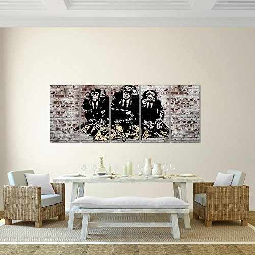 Bilder Banksy Street Art Affen Wandbild 200 x 80 cm Vlies - Leinwand Bild XXL Format Wandbilder Wohnzimmer Wohnung Deko Kunstdrucke MADE IN GERMANY Fertig zum Aufhängen 303455c